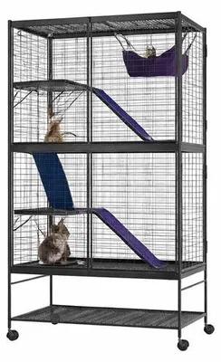Productafbeelding van Famanu hamsterkooi, 92x58x100 cm – Geschikt voor hamsters en cavia's – Met wielen – Metalen kooi – Geschikt voor binnen- en buitengebruik
