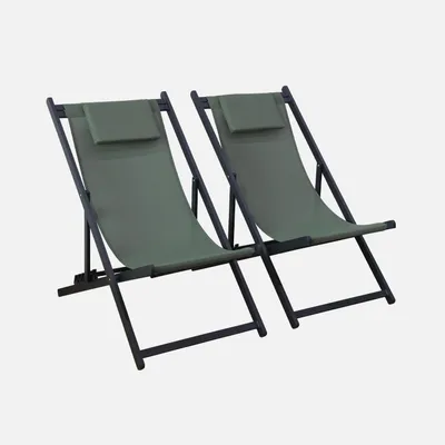 Immagine prodotto di Set 2 lettini prendisole in alluminio multiposizione, Verde kaki