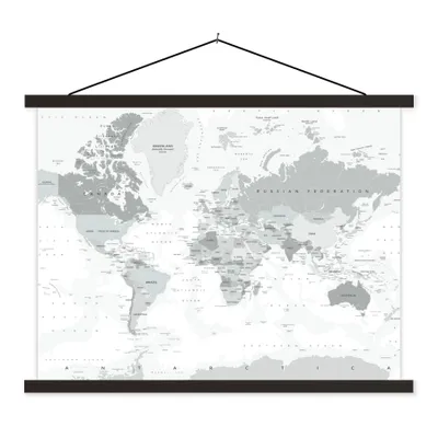 Produktbild von MuchoWow® Textilposter Weltkarte - Weiß - Grau - Erde 40x30 cm mit schwarzem Rahmen - Dekorationen