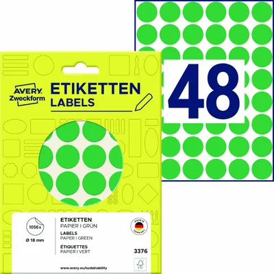 Produktbild von Avery Zweckform 3376, Markierungspunkte, ? 18 mm, 1.056 Markierungspunkte / 22 Bögen, Grün