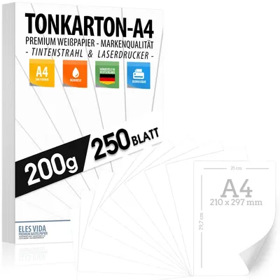 Produktbild von Druckerpapier 200 g/m2 A4-250 Blatt - PREMIUM PAPIER Schneeweiß - DIN A4