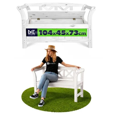 Produktbild von KADAX Parkbank aus Holz mit Rückenlehne, Terrasse mit Box, weiß