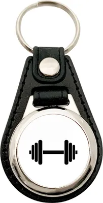 Produktbild von Huuraa Schlüsselanhänger Hantel Silhouette Metall mit Kunstleder Schlüsselring Einkaufswagenchip Geschenkidee