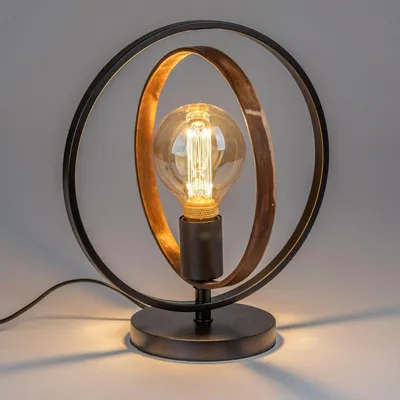 Produktbild von Tischlampe HOLZRAHMEN H. 32cm,  Kreise, schwarz aus Metall mit Holz Formano