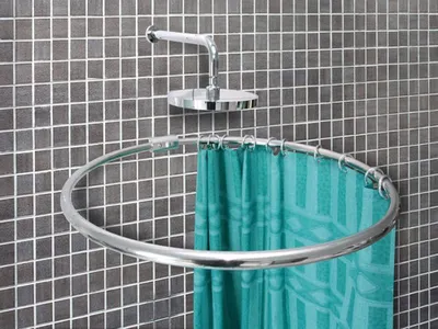 Produktbild von ALU RINGSTANGE Chrom Eloxiert RUND Ø 80 cm DUSCHVORHANGSTANGE WINKELSTANGE FÜR DUSCHVORHANG Silber Matt