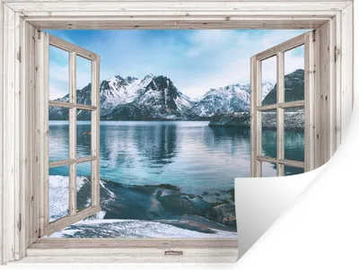 Produktbild von MuchoWow® Wandtattoo Wandsticker Wandaufkleber Aussicht - Berg - Wasser 120x90 cm Selbstklebend und Repositionierbar - Aufkleber
