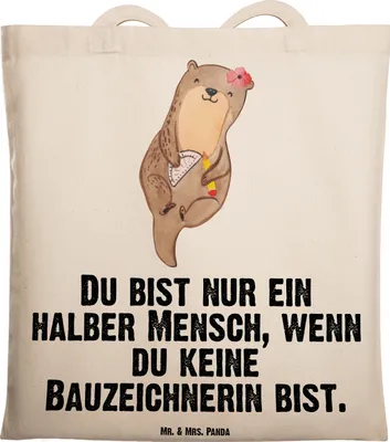 Produktbild von Mr. & Mrs. Panda Jutebeutel Bauzeichnerin Herz - Transparent - Geschenk, Laptoptasche, Schultasche, Tote Bag, Stoffbeutel, Tasche