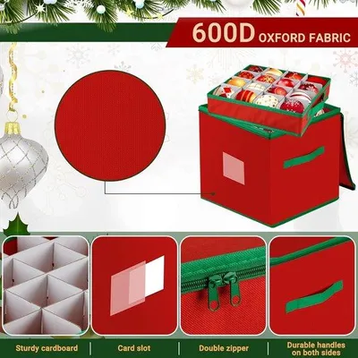 Productafbeelding van Famanu opbergdoos voor kerstballen - Opvouwbaar met deksel, 4 compartimenten, 64 vakken (elk 7,6 cm)