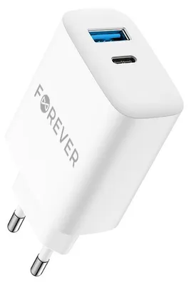 Produktbild von Forever PD QC Wandladegerät TC-07-30AC 1x USB-C 1x USB 30W weiß + USB-C - USB-C 60W Kabel