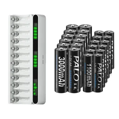 Produktbild von Wiederaufladbares Batterien-Set, Smart LCD-Ladegerät, 3000mAh Kapazität, 12AA 12AAA 1 Ladegerät