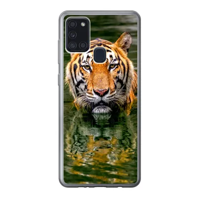 Produktbild von MuchoWow® Handyhülle Schutzhülle Hülle für Samsung Galaxy A21s Tiger - Wasser - Spiegelung Silikon Softcase Handy Hülle - Hartschale