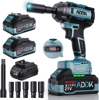 Zdjęcie produktu dla Akumulatorowy klucz udarowy 1/2" 1000 Nm, akumulatorowa zmieniarka opon do samochodów ciężarowych z akumulatorem 4000 mAh, elektryczny klucz udarowy z silnikiem bezszczotkowym i 5 nasadkami