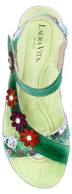 Produktbild von Laura Vita Damen Sandale mit Blumenapplikationen und Perlenbesatz Brcuelo 81, Größe:39 EU, Farbe:Grün