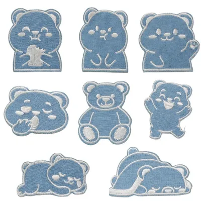 Produktbild von INF DIY Denim bestickter Bärenpatch Selbstklebende Applikation 8er Pack