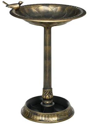 Produktbild von Vogeltränke, Vogelbad mit Statue, Blumenmuster, 2 Becken, Kunststoff, antiker Look, 50B x 72H cm, Bronzefarben