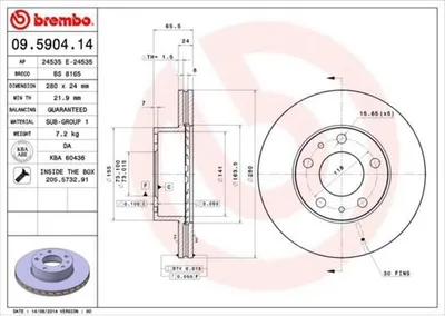 Produktbild von BREMBO Bremsscheiben (2 Stück) Vorderachse 09.5904.14