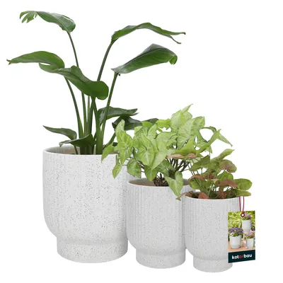 Immagine prodotto di KOTARBAU® Set di 3 vasi da fiori in Vetroceramica ⌀ 18 cm / ⌀ 23 cm / 27 cm Bianco Fioriera in terrazzo Fioriera in Vetroceramica Fioriera in Vetroceramica Fioriera in Vetroceramica per piante da interno Fioriera bianca