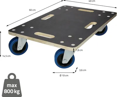 Obrázok produktu pre ECD Nemecko Prepravný vozík PP kolieska Valčeková doska, 40x60 cm, do 800 kg sieťotlačovej dosky, na prepravu pohyblivého nábytku