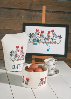 Produktbild von Permin Kreuzstich Stickpackung "Hühnergespräch", Zählmuster, 29x20cm, 92-0436