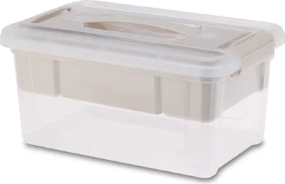 Immagine prodotto di 3.02 Scatola portaoggetti con maniglia per il trasporto - circa 29x19x14 cm - Scatola per cucire con scomparti rimovibili