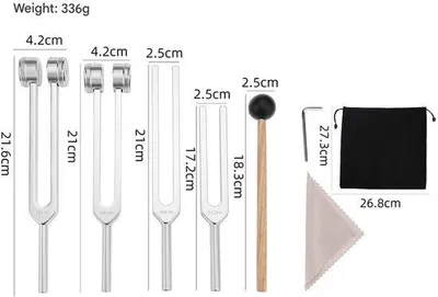 Obrázok produktu pre Tónové vidličky pre harmóniu a uzdravenie – 128 Hz + 136,1 Hz + 256 Hz + 512 Hz, striebro