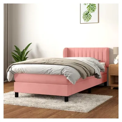 Produktbild von Lattenrost mit Matratze, Rosa, 90 x 200 cm, Velours, Plattform, mit Lattenhalter, einfache Montage, für Schlafzimmer, Erwachsene