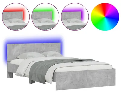 Image de vidaXL Cadre de lit avec tête de lit éclairage LED gris béton 140x190 cm