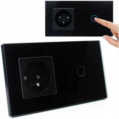 Produktbild von Decorya Glas Touch Lichtschalter mit Steckdose Schwarz