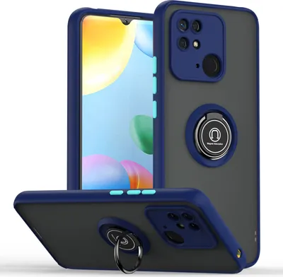 Produktbild von Redmi 10C Hülle, Ring Halter Ständer Matte Transluzent TPU Rahmen Stoßfest Schutzhülle für Xiaomi Redmi 10C Blau