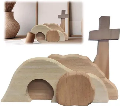 Productafbeelding van Houten Paasscene met Jezus in de Kribbe, Decoratie voor Pasen, Tafeldecoratie en Paasscenes Set