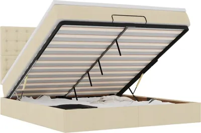 Zdjęcie produktu dla vidaXL Łóżko otomana z materacem i diodami LED kremowe 160x200 cm tkanina
