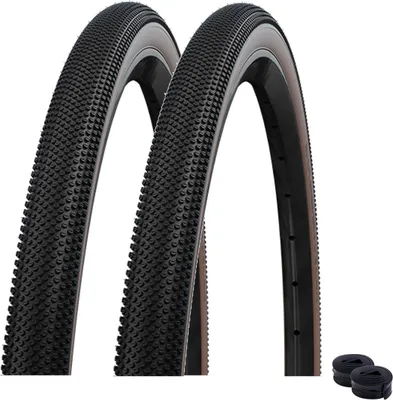 Image de 2 x pneus pliables Schwalbe TLE E-25 G-One Allround Perform R-Guard bronze 35-622 ( 28 x 1,35 ) + 2 x chambres à air Schwalbe AV17, démonte-pneus inclus