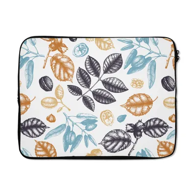 Produktbild von MuchoWow® Laptop Hülle 17 Zoll Laptoptasche Vintage - Blätter - Muster - Zipper - Schutzabdeckung