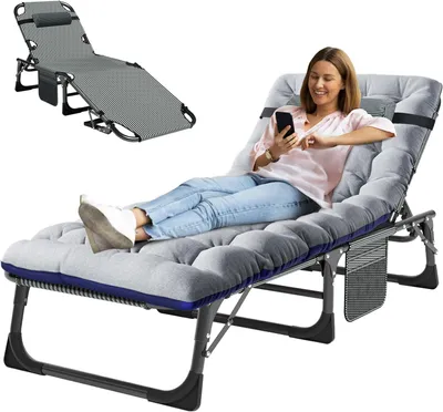 Produktbild von MEULBATY Feldbett klappbar 198x81x46 cm, 400 kg Belastbar, Campingbett mit Matratze & Seitentasche, Outdoor Liege für Balkon/Garten, stabil & tragbar