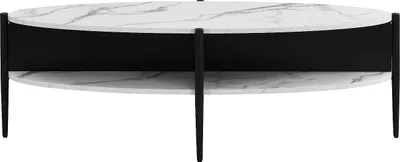 Produktbild von Ovaler Couchtisch mit 4 Nischen aus MDF und Metall - Weißer Marmoreffekt und schwarz - EVARO