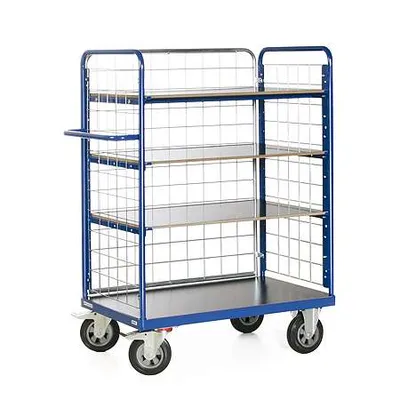 Produktbild von Protaurus Etagenwagen F600 mit 4 Ladeflächen und 3 Gitterwänden 1500mm hoch 850x500mm
