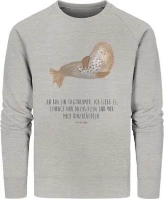 Produktbild von Mr. & Mrs. Panda Bio Pullover Robbe Lachen Größe M - Heather Grey - Geschenk, Nordsee, Baumwoll, Sweatshirt, Strand, Lustige Sprüche, Ostsee, Seehund, Sweater, Pulli