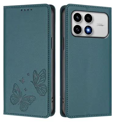 Image de Étui en cuir pour Xiaomi Poco F8 Pro/Redmi K90, étui de protection type portefeuille en cuir gaufré « papillon » avec support, vert