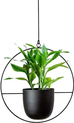Image de Pot rond en métal noir pour plantes d'intérieur