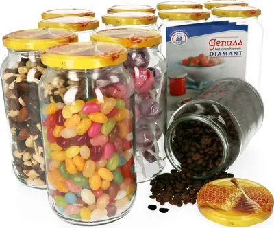 Produktbild von 12er Set Einmachglas 1062 ml Deckel Honigwabe Einkochgläser Vorratsglas Glasbehälter Aufbewahrung