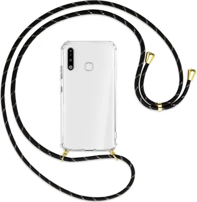 Produktbild von Handykette Backcover-Schutzhülle mit Band (Metall goldfarben) für Samsung Galaxy A70e - schwarz/gold