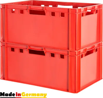 Produktbild von 2 Stück E3 Fleischkisten Rot Kisten Eurobox Lebensmittelecht Metzgerkiste Box Aufbewahrungsbox Kunststoff Wanne Plastik Stapelbar Lagerkisten 60 x 40 Kingpower
