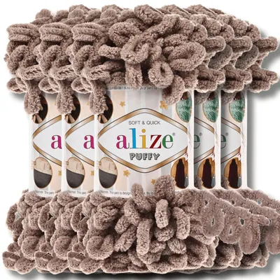 Produktbild von Alize 5x 100g Puffy Wolle, Uni, Häkeln, Stricken (Mushroom - 530)