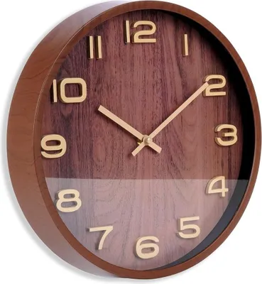 Produktbild von Braun Nachahmung Holz Wanduhr rund 30,5 cm