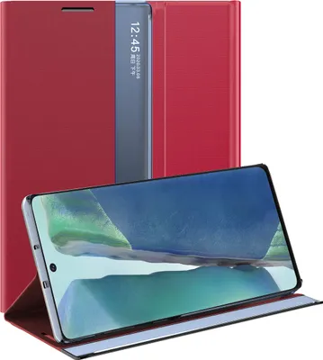 Produktbild von Galaxy Note 20 Hülle, LaimTop Slim Flip Leder Smart View Window Klappetui Schutzhülle mit Standfunktion für Samsung Galaxy Note 20 Rot