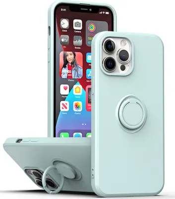 Produktbild von iPhone 14 Pro Handyhülle, Ring Halter Ständer Kratzfeste Weiche Silikon schutzhülle für iPhone 14 Pro hellgrün