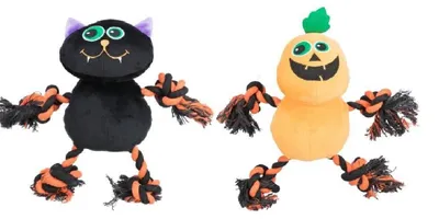 Produktbild von Trixie HALLOWEEN Hundespielzeug 32 cm, Plüsch/Baumwolle, schwarze Katze/oranger Kürbis
