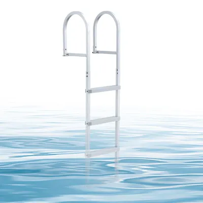 Immagine prodotto di Scala per imbarcazioni e pontili - Scala galleggiante a 4 gradini, smontabile - Gradini larghi e antiscivolo - Con corrimano - Capacità di carico: 272 kg - Adatta per piscine, laghi, imbarcazioni e pontili - Colore: argento