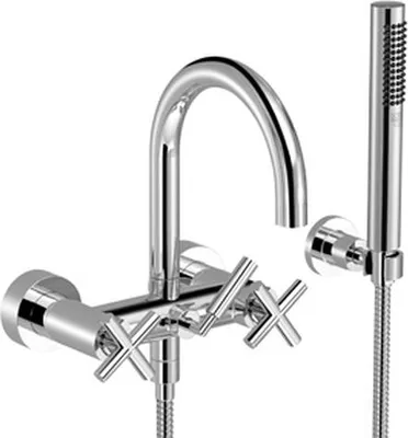 Produktbild von Dornbracht TARA Wannenbatterie für Wandmontage mit Schlauchbrausegarnitur, Drehumstellung Wanne/Brause, Ausladung 240mm, 25133892-08