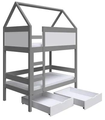 Produktbild von Masseno Etagenbett TAMI 80x160 cm mit Schublade, Rausfallschutz, Kinderbett mit Leiter für Mädchen und Jungs, Stockbett, Hellgrau